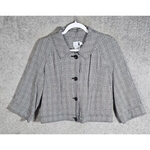 VTG Modern Images Crop Houndstooth Plaid Blazer Womens Size Large Black White